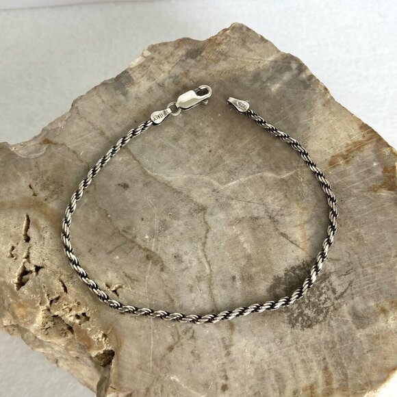 Italian Sterling Silver 925 Italy Dainty 2MM Twisted Rope Chain Bracelet 8” - Picture 6 of 16